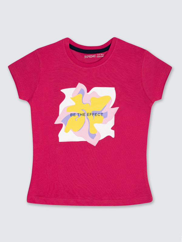 Girl's Printed T-Shirt - Punch Pink