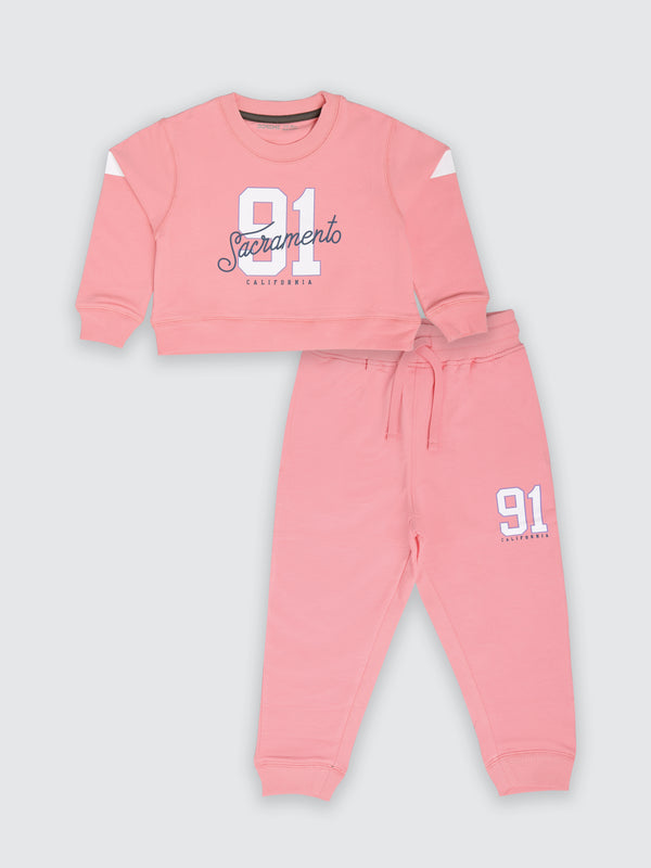 Girls Stretch Crop Co Ords Set - Neon Pink