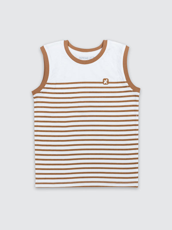 Boys Stripe Sleeveless T-Shirt - Saddle Brown