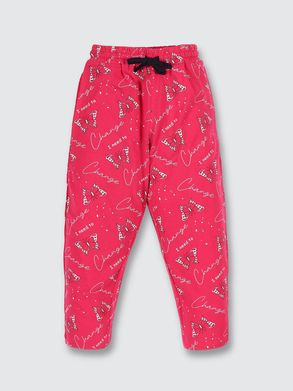 Girls Printed  Trousers - Ruby Pink