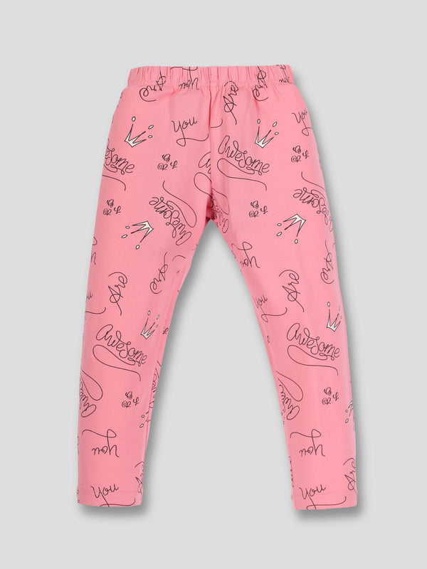 Girls Printed Leggings - Neon Pink.