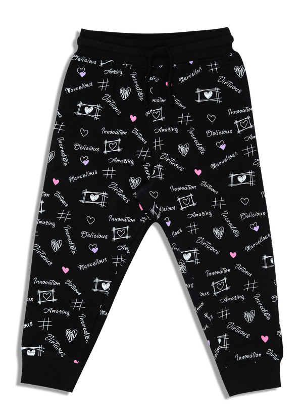 Baby Girl's Printed Joggers - Black