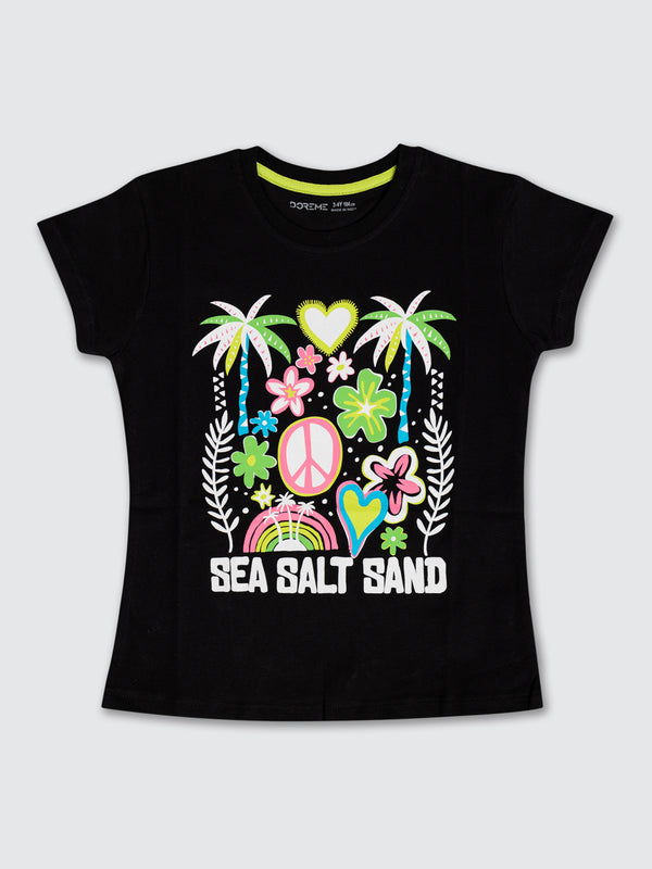 Girl's Printed T-Shirt - Black