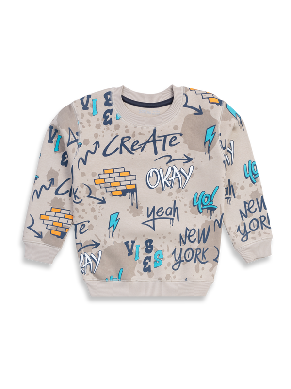 Boys Printed Sweatshirt - Dove Grey