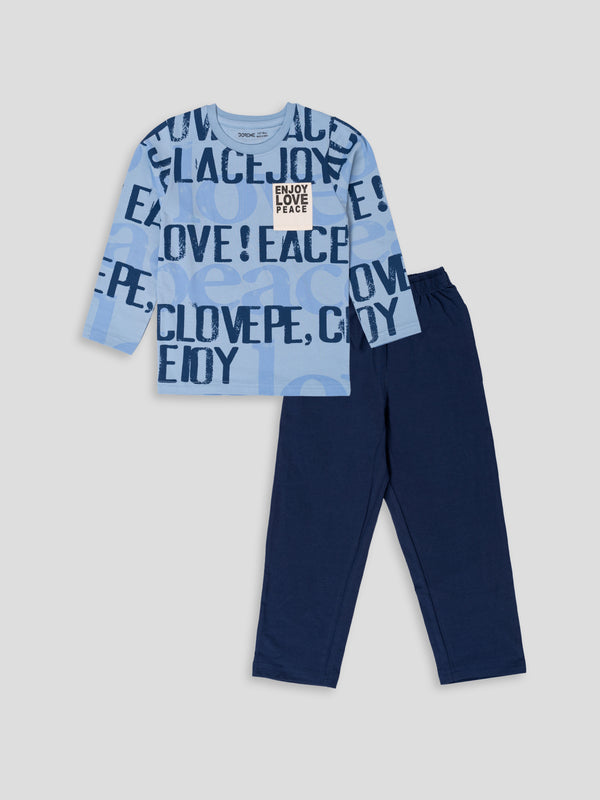Boy's Stretch Long Sleeve Co-Ord Set  - Peace Blue / Peace Navy