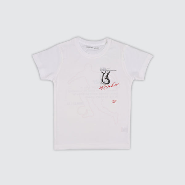 Boys White Printed T-shirt - Soccer Print