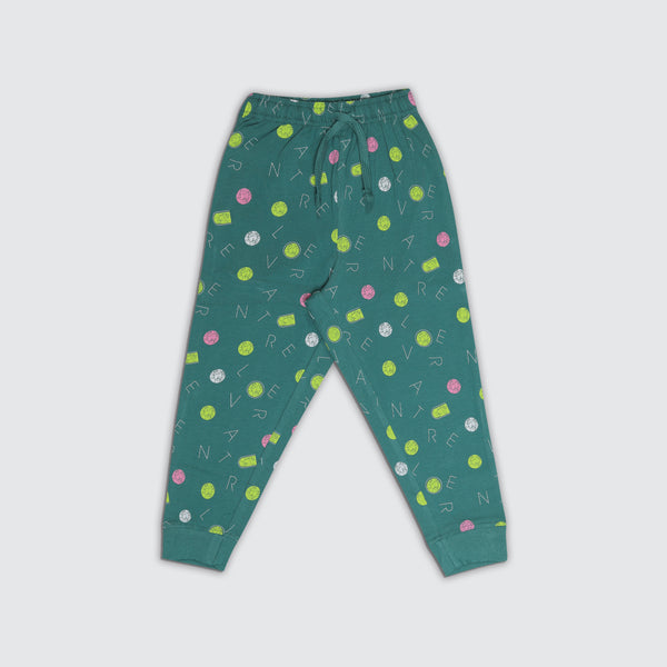 Girl's Printed Joggers - Toffee Green