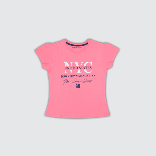 Girls Stretch Printed T-Shirt - Neon Pink