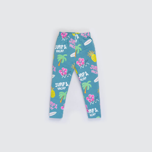 Girl's All Over Print Leggings - Berry Green