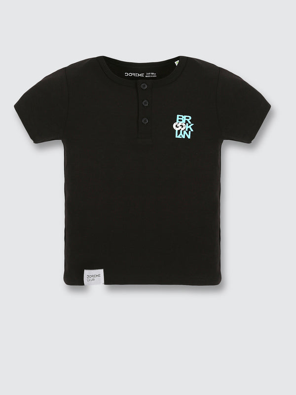 Boy's Stretch Henley T-Shirt - Black