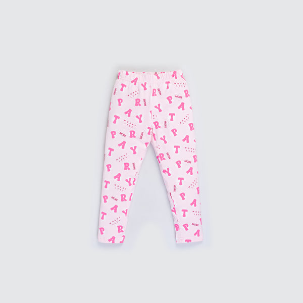 Girl's All Over Print Leggings - Lace Pink