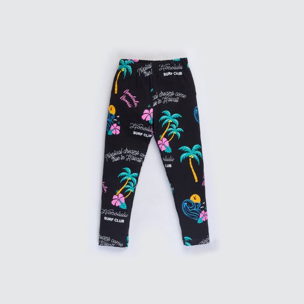 Girl's All Over Print Leggings - Black