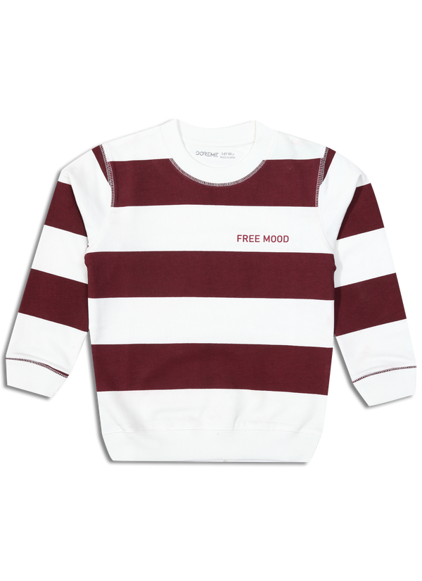 Boys Terry Stripe Sweatshirt - Mood Burgundy