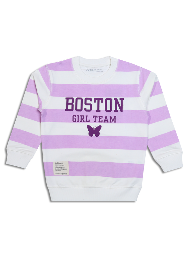 Baby Girls Terry Stripe Sweatshirt - Boston Print