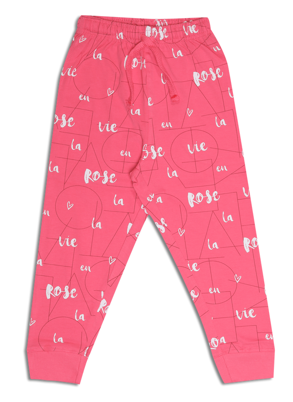 Girl's Printed Joggers - Candy Coral