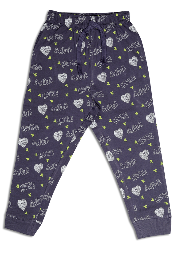 Girl's Printed Joggers - Prussian Blue