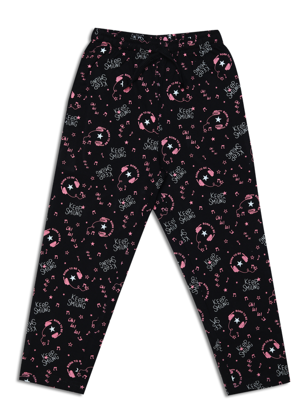 Girl's Printed Track Pant - Black