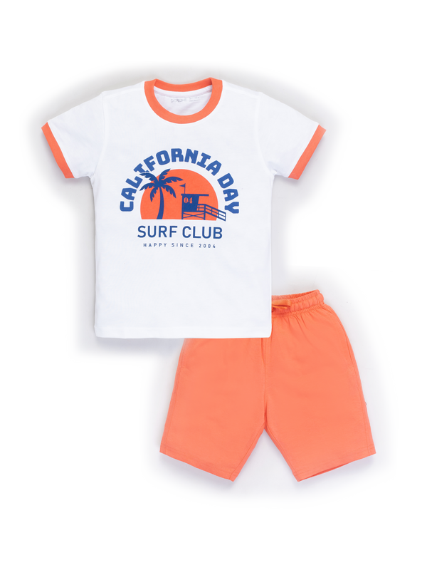 Boy's Shorts Set - White /California Orange