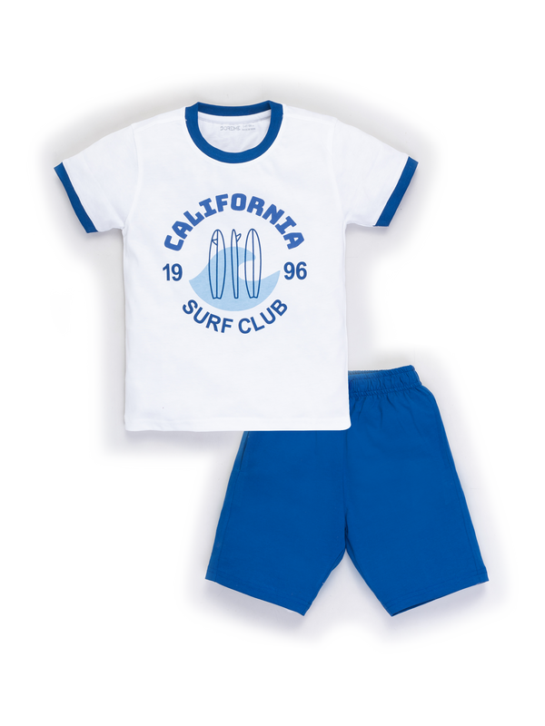 Boy's Shorts Set - White /California Blue