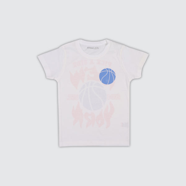 Boys White Printed T-shirt - Basketball Print