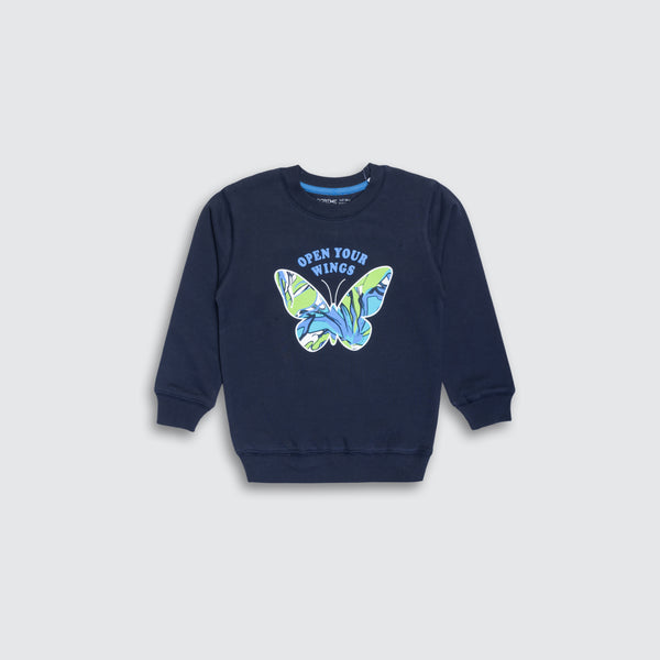 Girls Terry Printed Sweatshirt - Future Navy