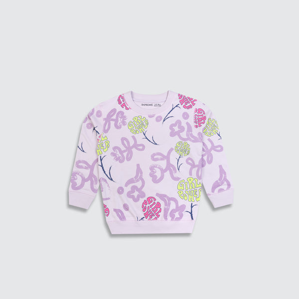 Girls Terry Printed Sweatshirt - Powder Lilac