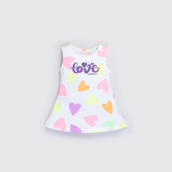Girl's Stretch All Over Print Dress - Heart Print