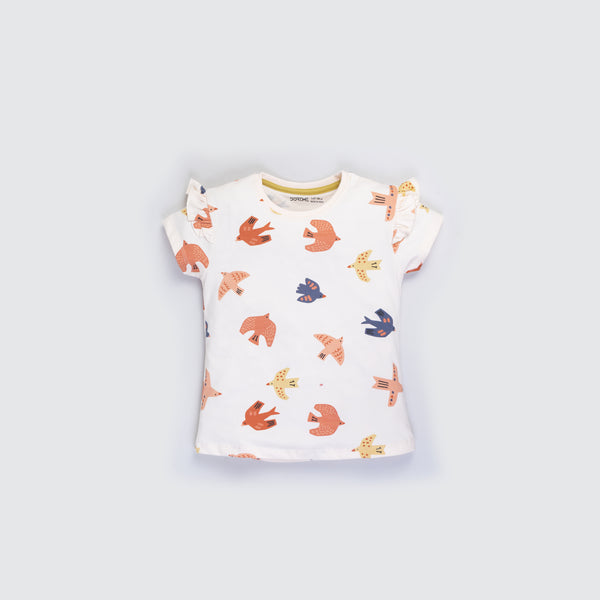 Girl's Stretch T-Shirt - Colorful Bird Print