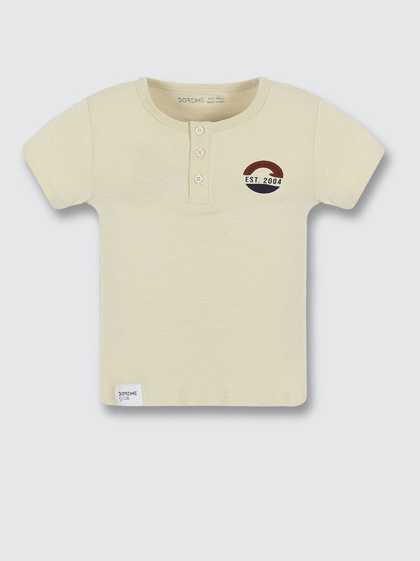 Boy's Stretch Henley T-Shirt - Cream