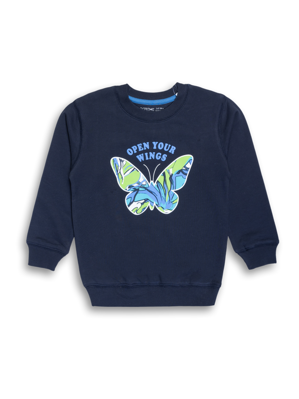 Girls Terry Printed Sweatshirt - Future Navy