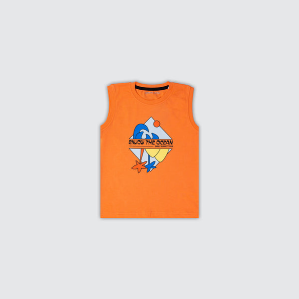 Boy's Sleeveless T-Shirt - Carrot Orange