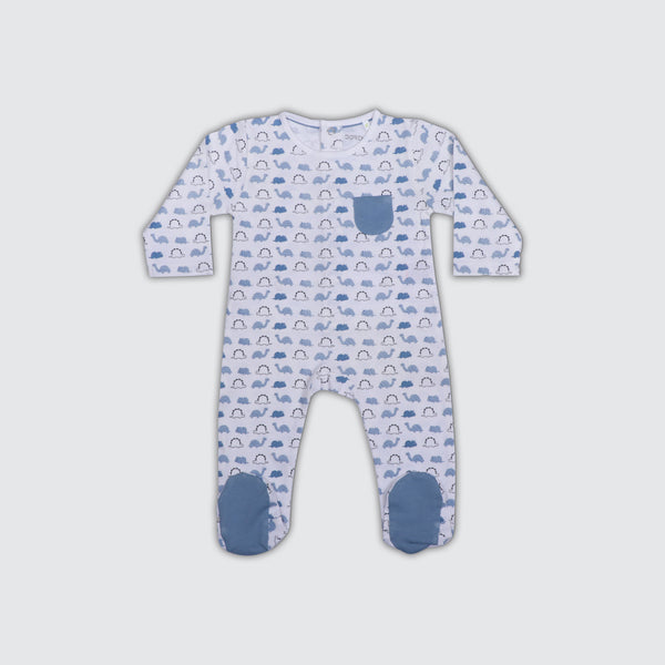 Newborn Romper - Dino Blue/Off White