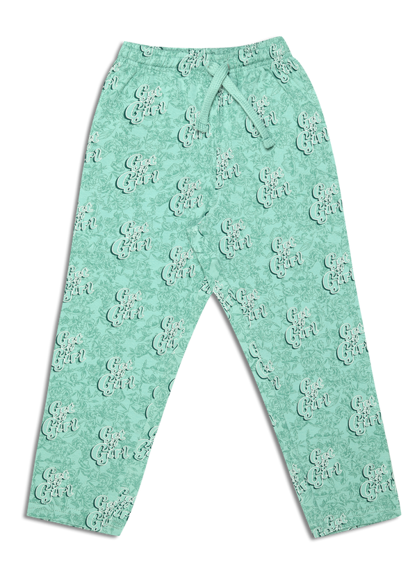 Baby Girl's Printed Track Pant - Bright Aqua Green