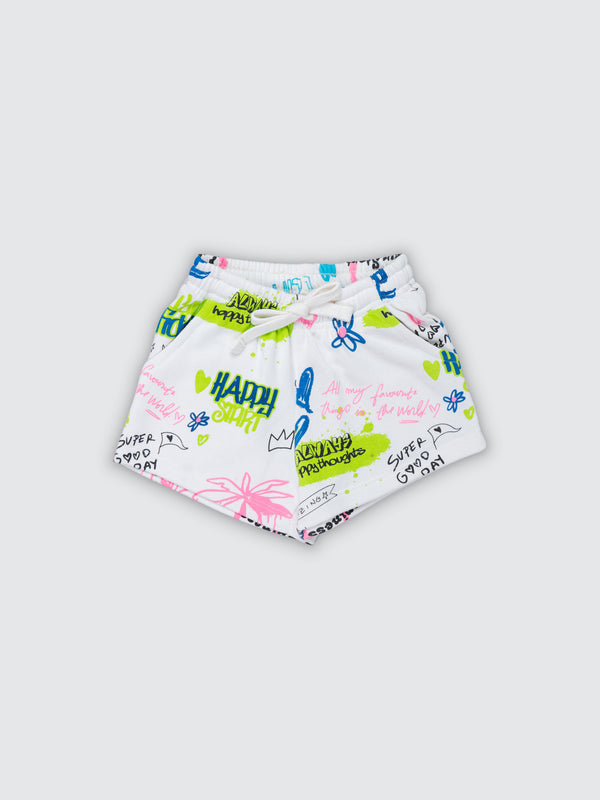 Girl's All over Print Shorts - Happy Start Print