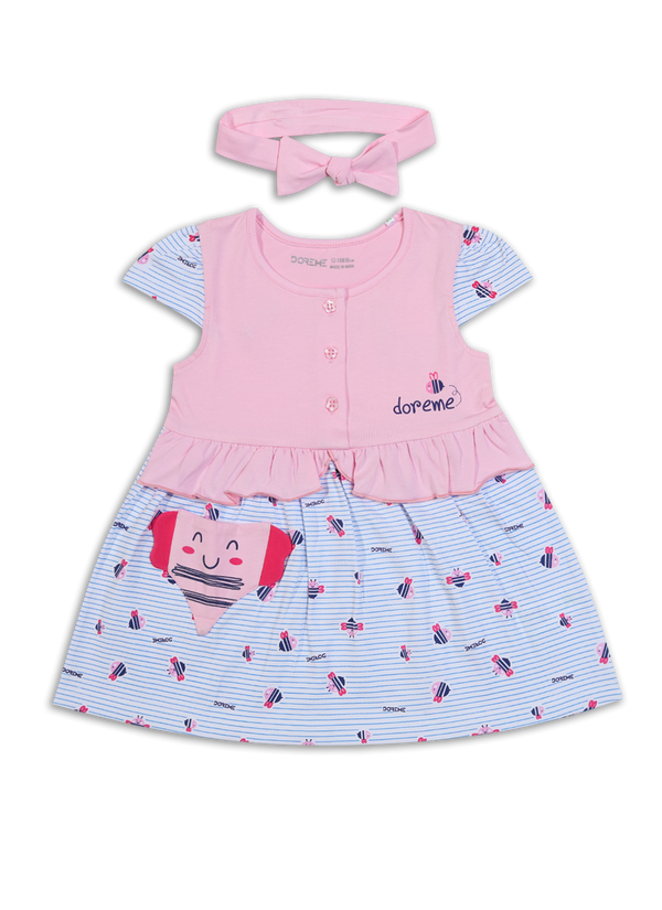 Baby Girl's Bumblebee Stretch Dress - Baby Pink