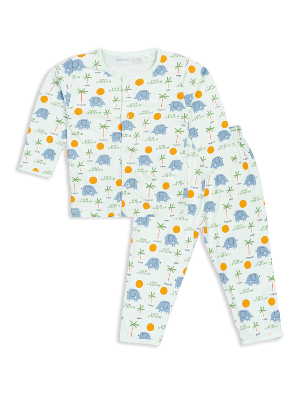 Newborn Front Open Pyjama Set - Zoo Green