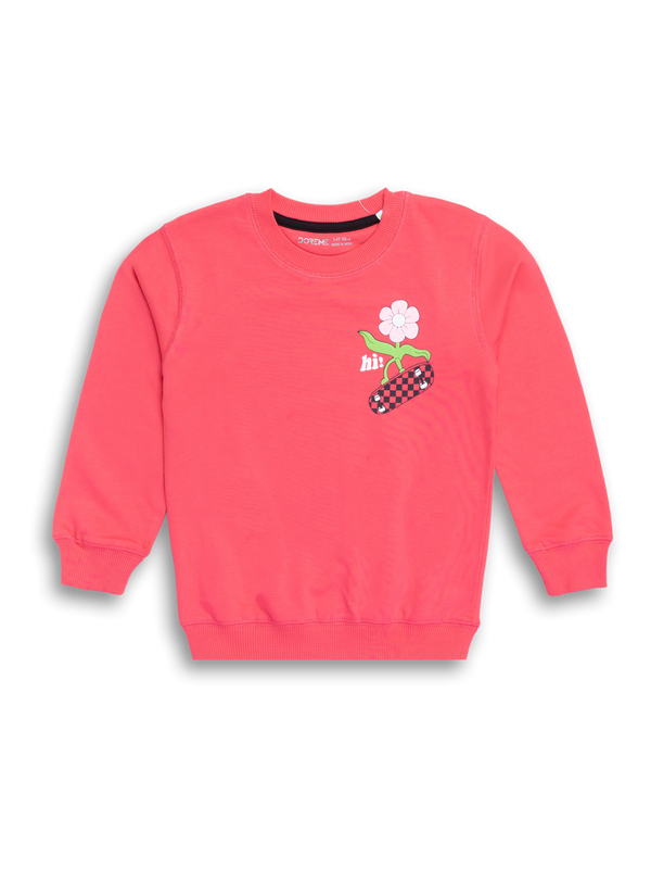 Girls Terry Printed Sweatshirt - Candy Coral