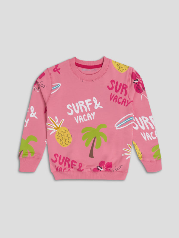 Girl's Apex All Over Print Sweatshirt - Neon Pink