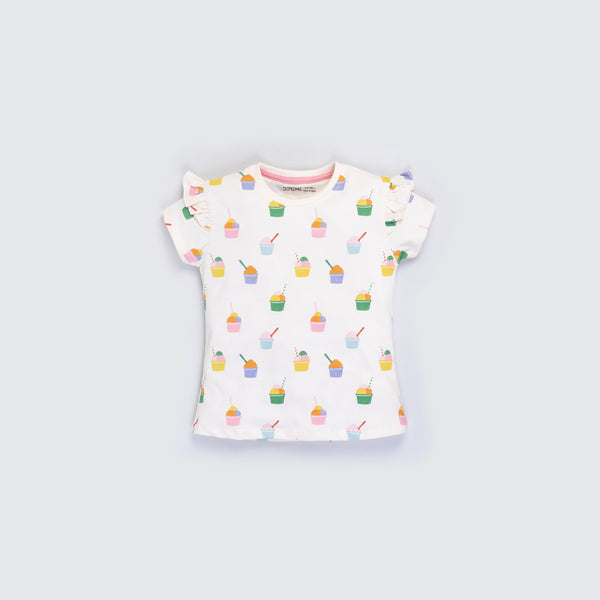 Girl's Stretch T-Shirt - Colorful Ice Cream Print