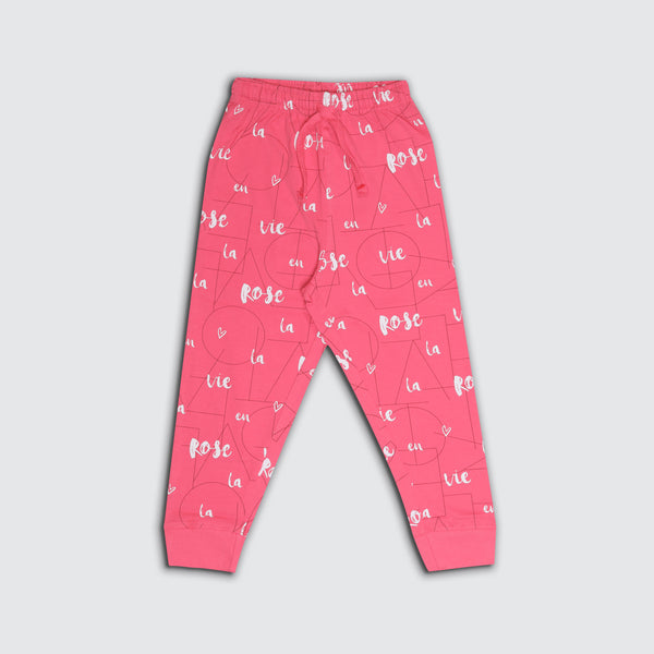 Girl's Printed Joggers - Candy Coral