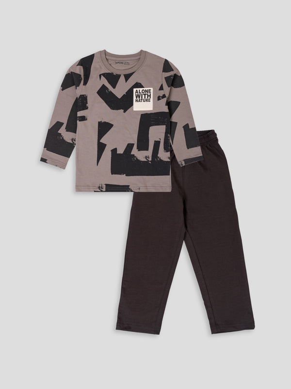 Boy's Stretch Long Sleeve Co-Ord Set  - Nature Ash/N. Anthracite