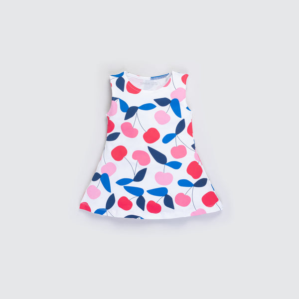 Girl's Stretch All Over Print Dress - Cherry Print