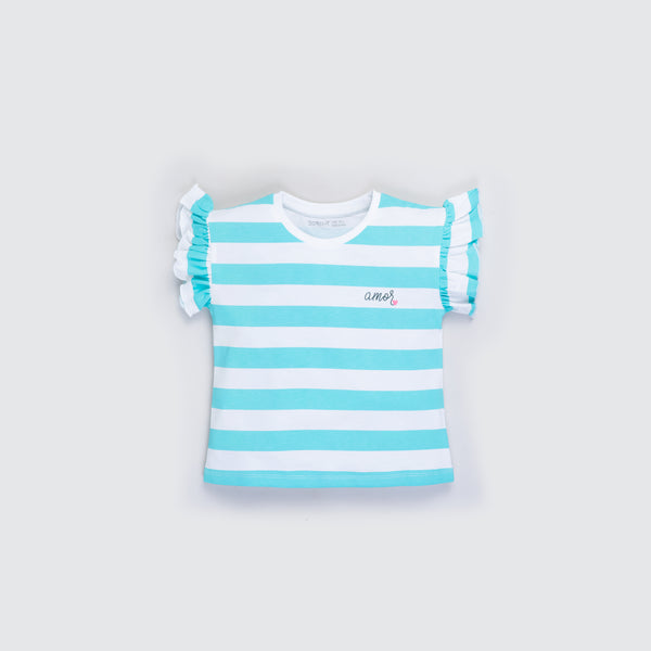 Baby Girl's Ruffle Stripe T Shirt - Amor Print