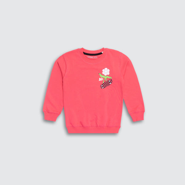 Baby Girls Terry Printed Sweatshirt - Candy Coral