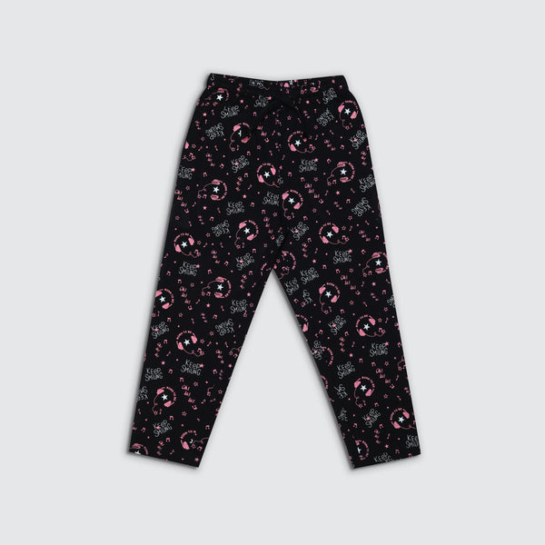 Girl's Printed Track Pant - Black