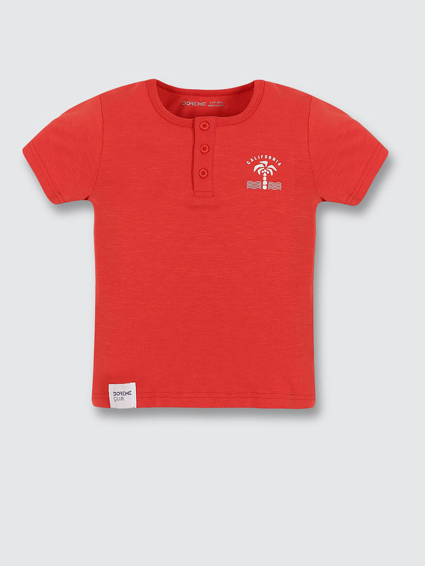Boy's Stretch Henley T-Shirt - Bright Red