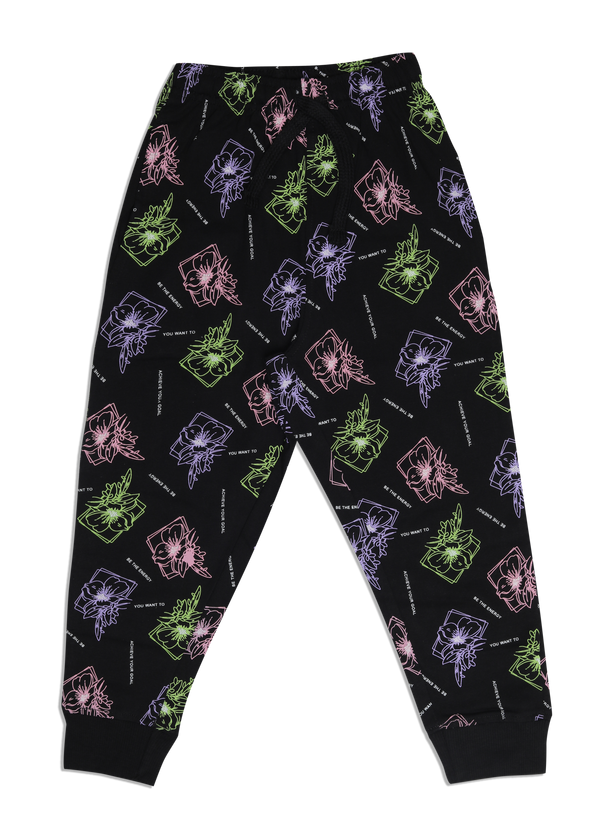 Girl's Printed Joggers - Black