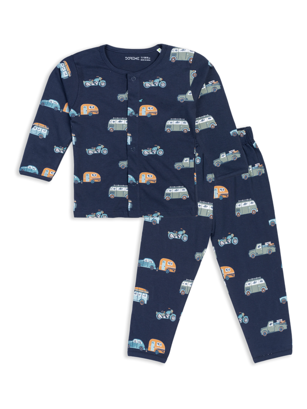 Newborn Front Open Pyjama Set - Voyage Blue