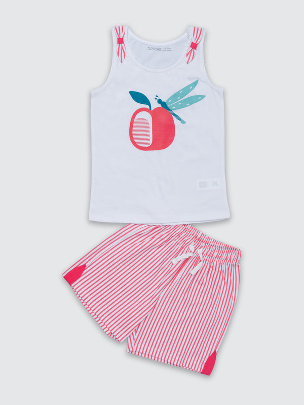 Girl's Apple Shorts Set - White Pink