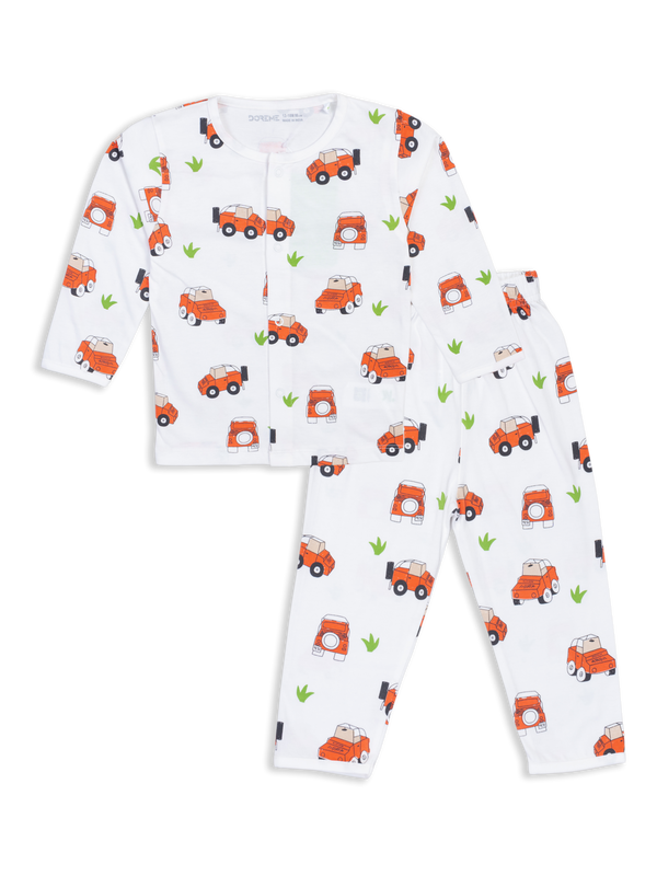 Newborn Front Open Pyjama Set - Car Print